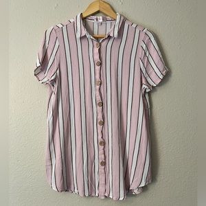 Dizzy Gal Viscose Pink Stripe Button Up Shirt Wood Buttons Collared Women’s 1X